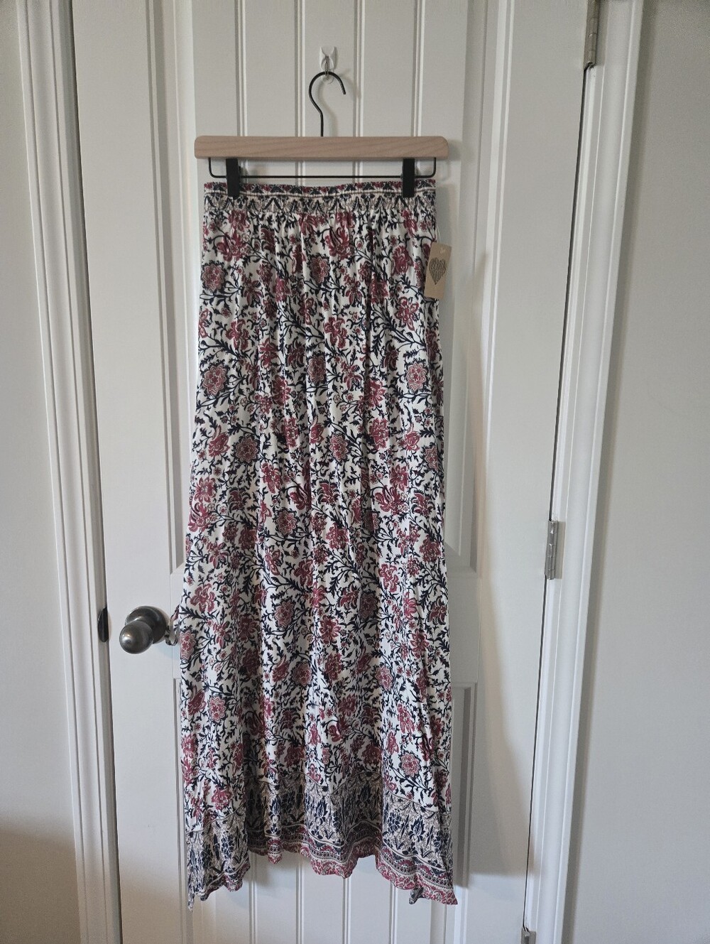 American Threads Cream Maxi Skirt with Pink Floral Print